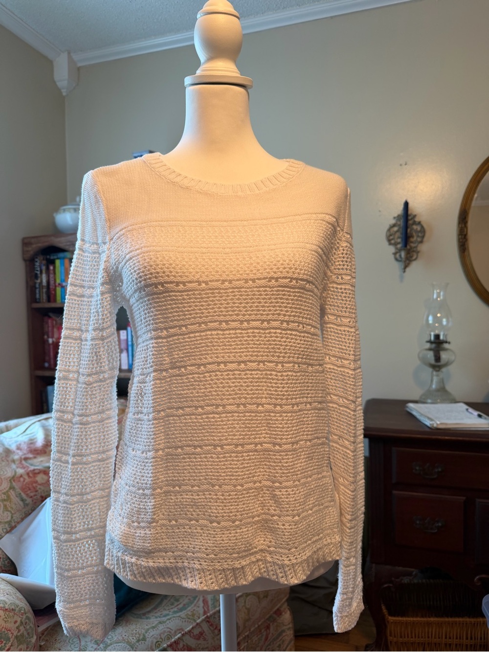 Talbots Cream Knit Textured Long Sleeve Sweater